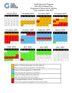 Adult Education Academic Calendar 2024-2025